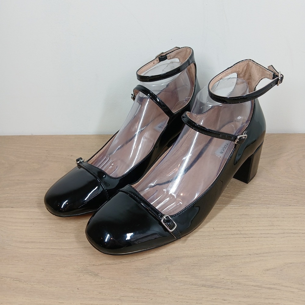 Steve Madden Sabrina Womens 10 Black Patent Block Heel Mary Jane Pumps Office